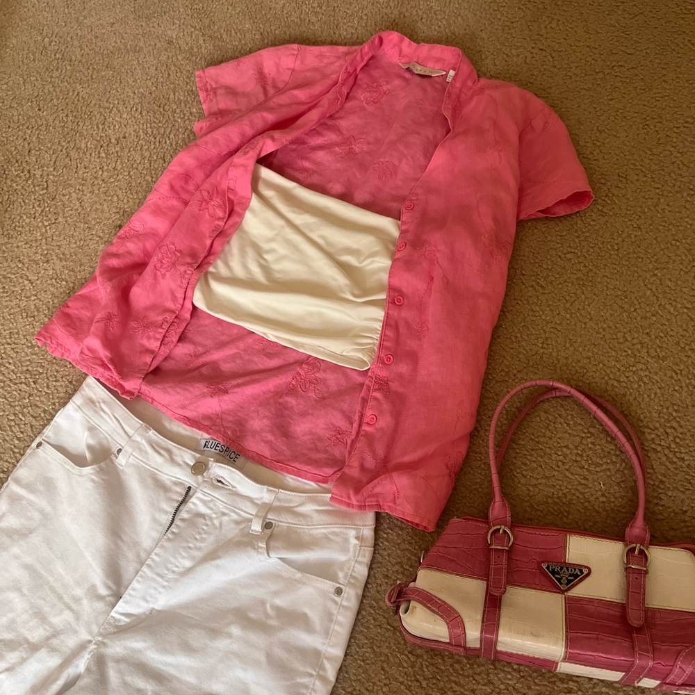 Linen embroidered button down